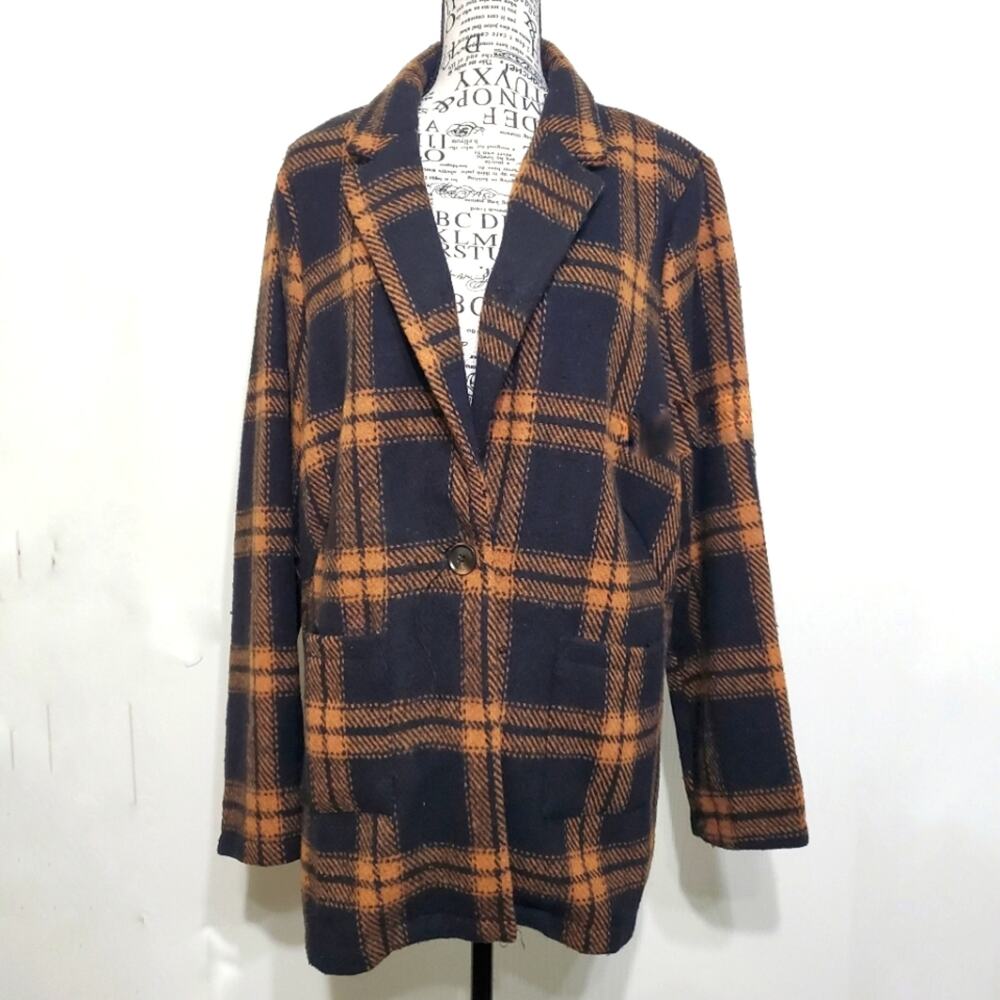 Chocolate U.S.A. Brown Black Plaid Shacket Blazer Coat Jacket Size Large